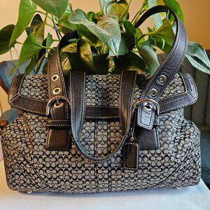 Coach Soho EUC Signature Flap Leather Black Grey Handbag-Item #714